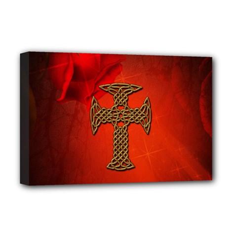 Wonderful Celtic Cross On Vintage Background Deluxe Canvas 18  X 12  (stretched) by FantasyWorld7