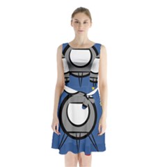 A Rocket Ship Sits On A Red Planet With Gold Stars In The Background Sleeveless Waist Tie Chiffon Dress by Sudhe