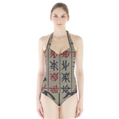 Ancient Chinese Secrets Characters Halter Swimsuit by Sudhe