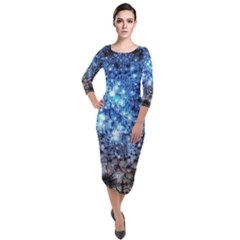 Abstract Fractal Magical Quarter Sleeve Midi Velour Bodycon Dress by Sudhe