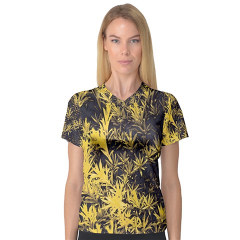 Artistic Yellow Background V-neck Sport Mesh Tee by Sudhe