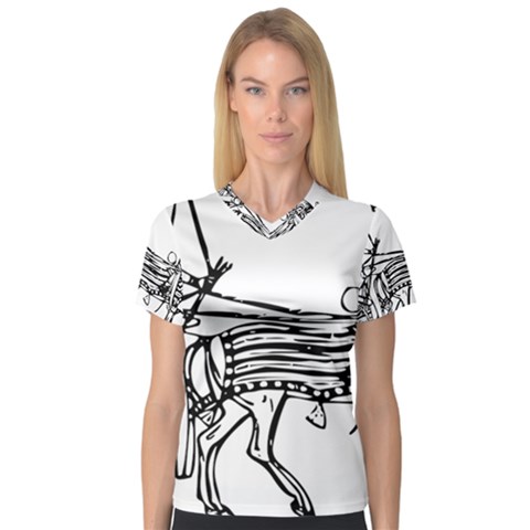 Line Art Drawing Ancient Chariot V-neck Sport Mesh Tee by Sudhe