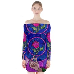 Enchanted Rose Stained Glass Long Sleeve Off Shoulder Dress by Sudhe