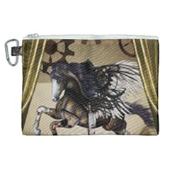 Awesome Steampunk Unicorn With Wings Canvas Cosmetic Bag (xl) by FantasyWorld7