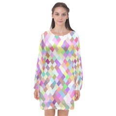 Mosaic Colorful Pattern Geometric Long Sleeve Chiffon Shift Dress  by Mariart