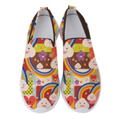 Rainbow Vintage Retro Style Kids Rainbow Vintage Retro Style Kid Funny Pattern With 80s Clouds Women s Slip On Sneakers by genx