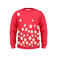 Flowers White Daisies Pattern Red Background Flowers White Daisies Pattern Red Bottom Kids  Sweatshirt by genx