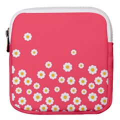 Flowers White Daisies Pattern Red Background Flowers White Daisies Pattern Red Bottom Mini Square Pouch by genx