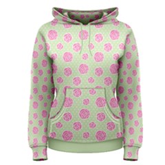 Roses Flowers Pink And Pastel Lime Green Pattern With Retro Dots Women s Pullover Hoodie by genx