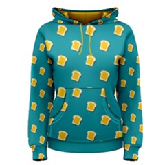 Toast With Cheese Funny Retro Pattern Turquoise Green Background Women s Pullover Hoodie by genx