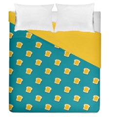 Toast With Cheese Funny Retro Pattern Turquoise Green Background Duvet Cover Double Side (queen Size) by genx