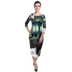 Time Machine Doctor Who Quarter Sleeve Midi Velour Bodycon Dress by Sudhe