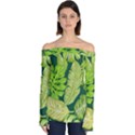 Tropical Green Leaves Off Shoulder Long Sleeve Top View1
