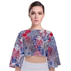 Floral Jungle  Tie Back Butterfly Sleeve Chiffon Top by okhismakingart