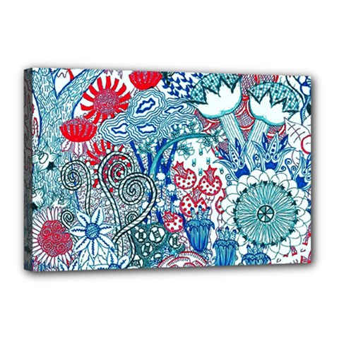 Floral Jungle Blue Canvas 18  X 12  (stretched) by okhismakingart