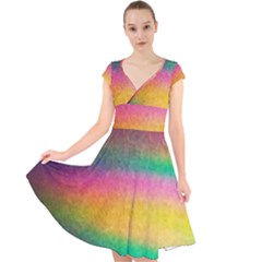Rainbow Streaks Cap Sleeve Front Wrap Midi Dress by okhismakingart