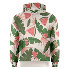 Tropical Watermelon Leaves Pink And Green Jungle Leaves Retro Hawaiian Style Men s Overhead Hoodie by genx