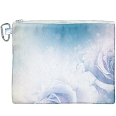 Beautiful Floral Design In Soft Blue Colors Canvas Cosmetic Bag (xxxl) by FantasyWorld7