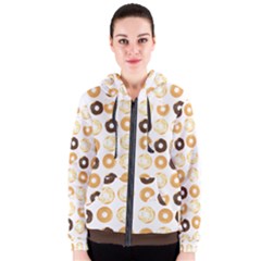 Donuts Pattern With Bites Bright Pastel Blue And Brown Cropped Sweatshirt Women s Zipper Hoodie by genx