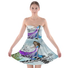 Cute Fairy Dancing On A Piano Strapless Bra Top Dress by FantasyWorld7