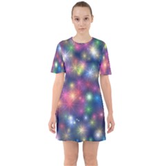 Abstract Background Graphic Space Sixties Short Sleeve Mini Dress by Bajindul
