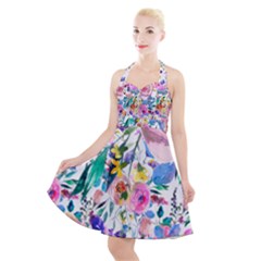 Lovely Pinky Floral Halter Party Swing Dress  by wowclothings