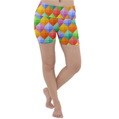 Background Colorful Geometric Triangle Rainbow Lightweight Velour Yoga Shorts by HermanTelo