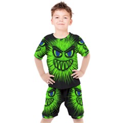 Monster Green Evil Common Kids  Tee And Shorts Set by HermanTelo