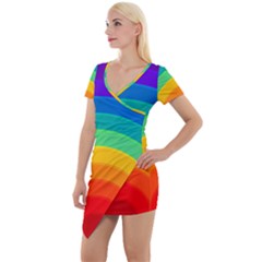 Rainbow Background Colorful Short Sleeve Asymmetric Mini Dress by HermanTelo