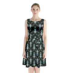 Seamless Pattern Background Black Sleeveless Waist Tie Chiffon Dress by HermanTelo