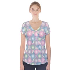 Seamless Pattern Pastels Background Short Sleeve Front Detail Top by HermanTelo
