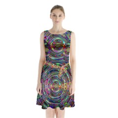 Wave Line Colorful Brush Particles Sleeveless Waist Tie Chiffon Dress by HermanTelo