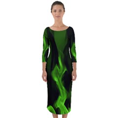 Smoke Flame Abstract Green Quarter Sleeve Midi Bodycon Dress by HermanTelo