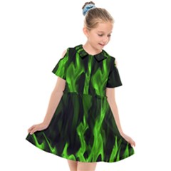 Smoke Flame Abstract Green Kids  Short Sleeve Shirt Dress by HermanTelo