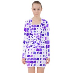 Square Purple Angular Sizes V-neck Bodycon Long Sleeve Dress by HermanTelo
