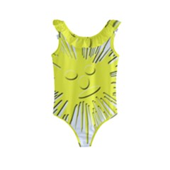 Smilie Sun Emoticon Yellow Cheeky Kids  Frill Swimsuit by HermanTelo
