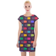 Background Colorful Geometric Cap Sleeve Bodycon Dress by HermanTelo