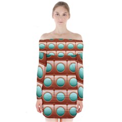Abstract Circle Square Long Sleeve Off Shoulder Dress by HermanTelo