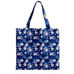 White Flowers Summer Plant Zipper Grocery Tote Bag by HermanTelo