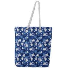 White Flowers Summer Plant Full Print Rope Handle Tote (large) by HermanTelo
