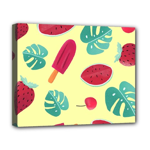 Watermelon Leaves Strawberry Deluxe Canvas 20  X 16  (stretched) by Pakrebo