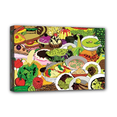 Eat Food Background Art Color Deluxe Canvas 18  X 12  (stretched) by Pakrebo