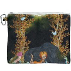 Cute Fairy With Awesome Wolf In The Night Canvas Cosmetic Bag (xxxl) by FantasyWorld7