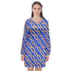 Blue Abstract Links Background Long Sleeve Chiffon Shift Dress  by HermanTelo