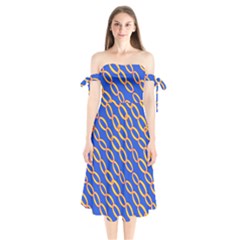 Blue Abstract Links Background Shoulder Tie Bardot Midi Dress by HermanTelo
