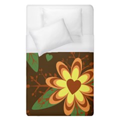 Floral Hearts Brown Green Retro Duvet Cover (single Size) by HermanTelo