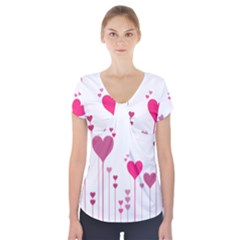 Heart Rosa Love Valentine Pink Short Sleeve Front Detail Top by HermanTelo
