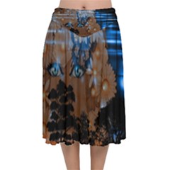 Landscape Woman Magic Evening Velvet Flared Midi Skirt by HermanTelo