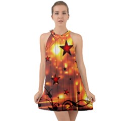 Star Radio Light Effects Magic Halter Tie Back Chiffon Dress by HermanTelo