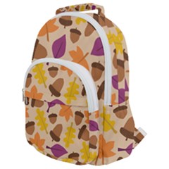 Acorn Leaves Pattern Rounded Multi Pocket Backpack by HermanTelo